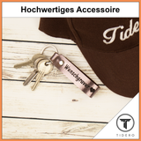 Schlüsselanhänger aus Leder mit Wunschgravur - Braun Metallic Tidero