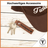 Schlüsselanhänger aus Leder mit zweizeiliger Wunschgravur - Dunkelbraun Retro Tidero