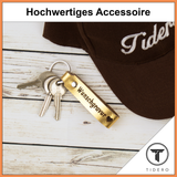Schlüsselanhänger aus Leder mit zweizeiliger Wunschgravur - Gold Tidero