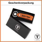 Schlüsselanhänger aus Leder mit Gravur "Bester Papa", beidseitig | Hellbraun Retro Tidero