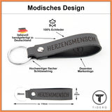 Schlüsselanhänger aus Leder mit Gravur "Herzensmensch", beidseitig | Grau Tidero