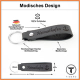 Schlüsselanhänger aus Leder mit Gravur "Heimathafen", beidseitig Tidero