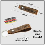 Schlüsselanhänger aus Leder mit Gravur "Drive safe", beidseitig (groß) | Wild Brown (braun) Tidero