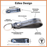 Schlüsselanhänger aus Leder mit Wunschgravur - Blau Metallic Tidero