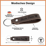 Schlüsselanhänger aus Leder mit Gravur "Beste Oma", beidseitig | Dunkelbraun Tidero