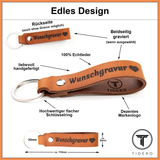 Schlüsselanhänger aus Leder mit Wunschgravur - Hellbraun Retro Tidero