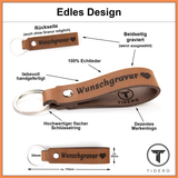 Schlüsselanhänger aus Leder mit zweizeiliger Wunschgravur - Braun Retro Tidero