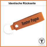 Schlüsselanhänger aus Leder mit Gravur "Bester Papa", beidseitig | Hellbraun Retro Tidero