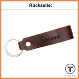 Schlüsselanhänger aus Leder mit Metall-Herz - Braun Tidero