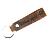 Schlüsselanhänger aus Leder mit Gravur "Drive safe", beidseitig (klein) | Wild Brown (braun) Tidero