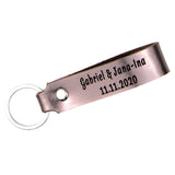 Schlüsselanhänger aus Leder mit zweizeiliger Wunschgravur - Braun Metallic Tidero