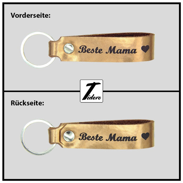 Schlüsselanhänger aus Leder mit Gravur "Beste Mama", beidseitig | versch. Farben Schlüsselanhänger Tidero 