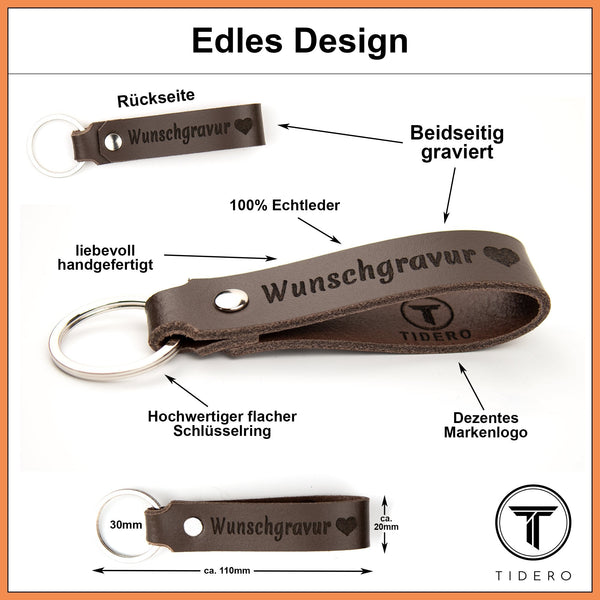 Schlüsselanhänger aus Leder mit Wunschgravur - Dunkelbraun Schlüsselanhänger Tidero 