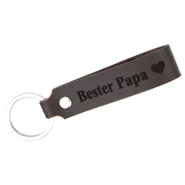 Schlüsselanhänger aus Leder mit Gravur "Bester Papa", beidseitig | Dunkelbraun Schlüsselanhänger Tidero 