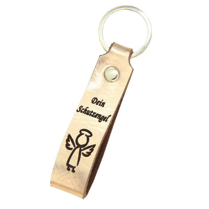 Schlüsselanhänger aus Leder mit Gravur Dein Schutzengel, beidseitig | verschiedene Farben Schlüsselanhänger Tidero Rosé Metallic 