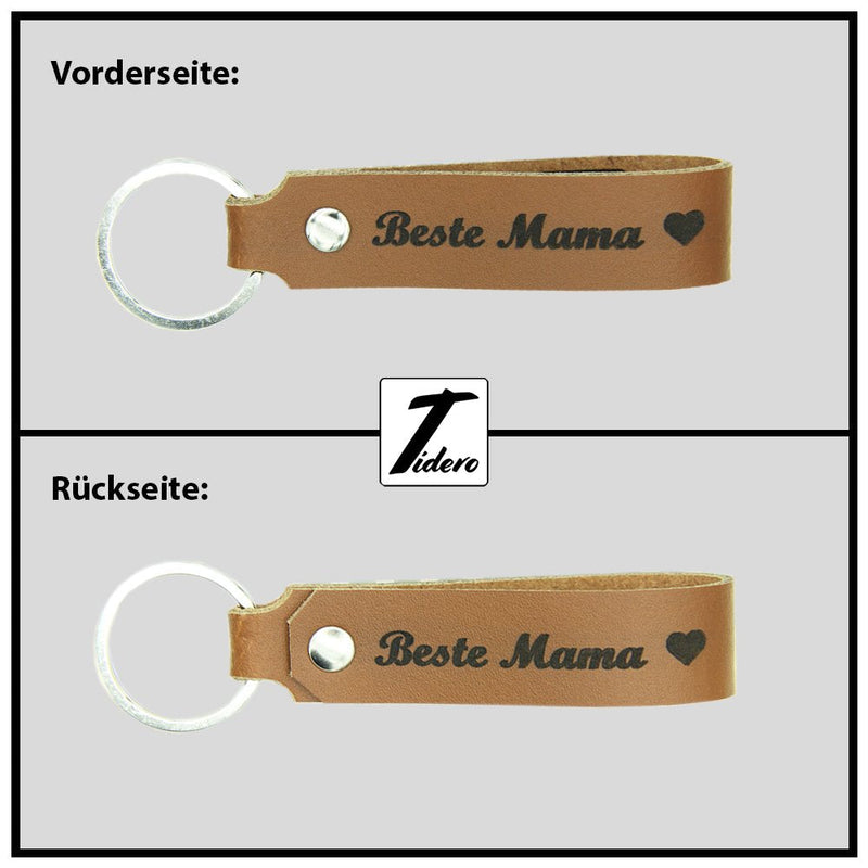 Schlüsselanhänger aus Leder mit Gravur "Beste Mama", beidseitig | versch. Farben Schlüsselanhänger Tidero 
