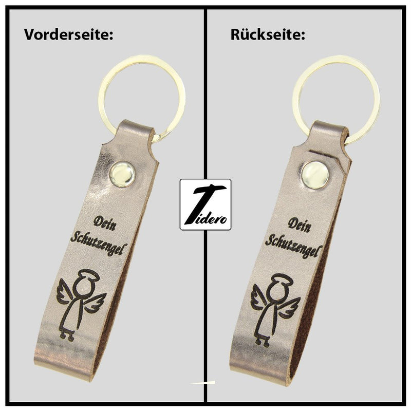 Schlüsselanhänger aus Leder mit Gravur Dein Schutzengel, beidseitig | verschiedene Farben Schlüsselanhänger Tidero 