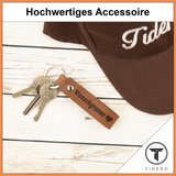 Schlüsselanhänger aus Leder mit zweizeiliger Wunschgravur - Braun Retro Tidero