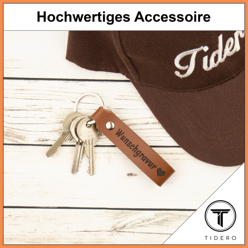 Schlüsselanhänger aus Leder mit Wunschgravur - Hellbraun Tidero