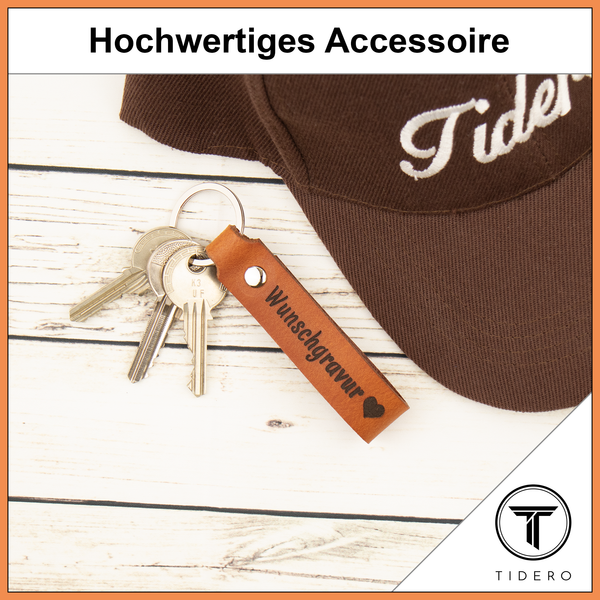 Schlüsselanhänger aus Leder mit zweizeiliger Wunschgravur - Hellbraun Retro Tidero