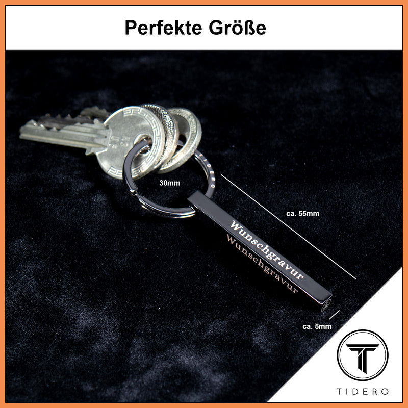Cuboid Schlüsselanhänger aus Edelstahl mit Wunschgravur personalisiert - Schwarz Tidero
