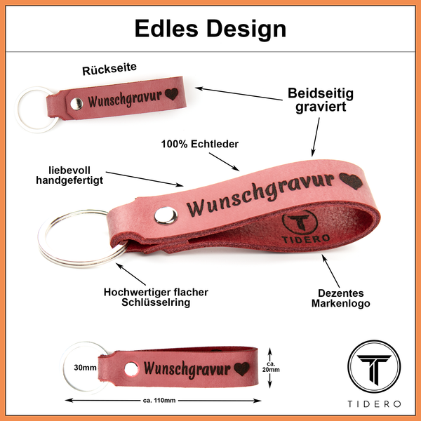 Schlüsselanhänger aus Leder mit Wunschgravur - Red Washed / Rot Tidero