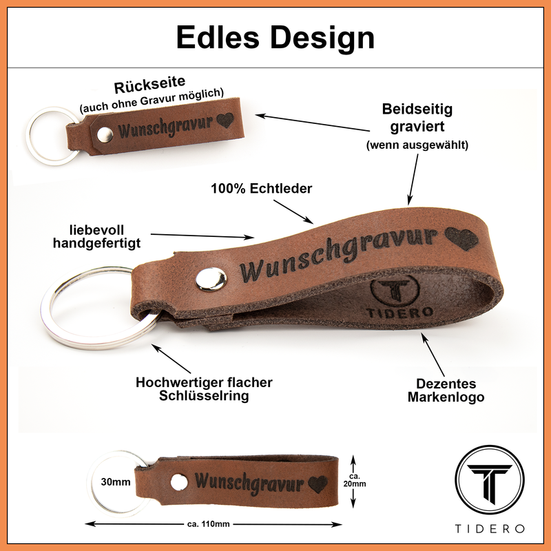 Schlüsselanhänger aus Leder mit Wunschgravur - Dunkelbraun Retro Tidero