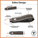 Schlüsselanhänger aus Leder mit Wunschgravur - Grau Retro Tidero