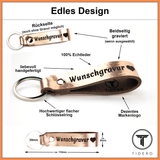 Schlüsselanhänger aus Leder mit zweizeiliger Wunschgravur - Rosé Metallic Tidero
