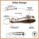 Schlüsselanhänger aus Leder mit Wunschgravur - Silber Metallic Tidero