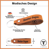 Schlüsselanhänger aus Leder mit Gravur "Bester Papa", beidseitig | Hellbraun Retro Tidero