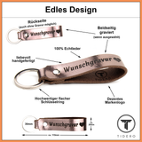 Schlüsselanhänger aus Leder mit Wunschgravur - Braun Metallic Tidero
