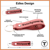 Schlüsselanhänger aus Leder mit zweizeiliger Wunschgravur - Red Washed Tidero