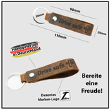 Schlüsselanhänger aus Leder mit Gravur "Drive safe", beidseitig (klein) | Wild Brown (braun) Tidero