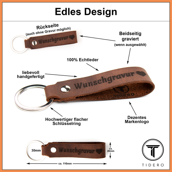 Schlüsselanhänger aus Leder mit Wunschgravur - Magic Brown (Braun) Tidero