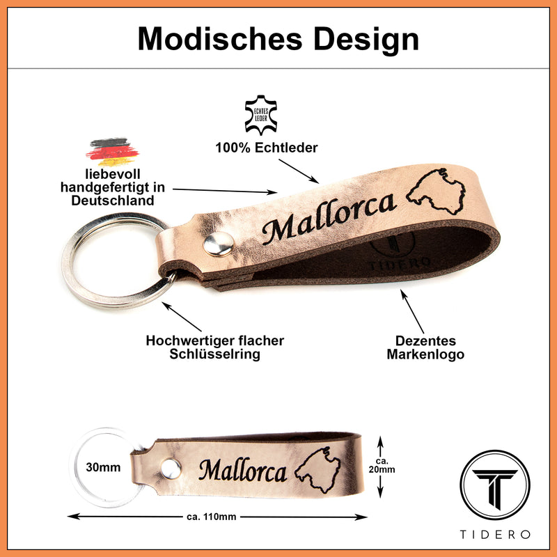 Schlüsselanhänger aus Leder mit Gravur Mallorca | verschiedene Farben Tidero