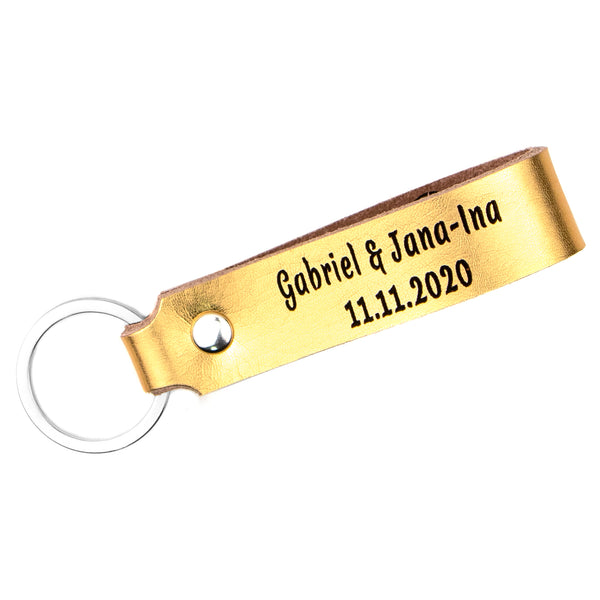 Schlüsselanhänger aus Leder mit zweizeiliger Wunschgravur - Gold Tidero