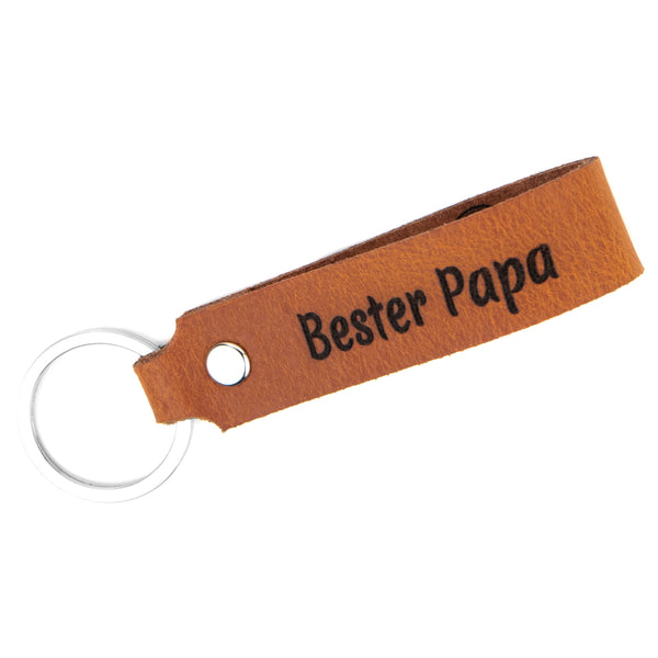 Schlüsselanhänger aus Leder mit Gravur "Bester Papa", beidseitig | Hellbraun Retro Tidero