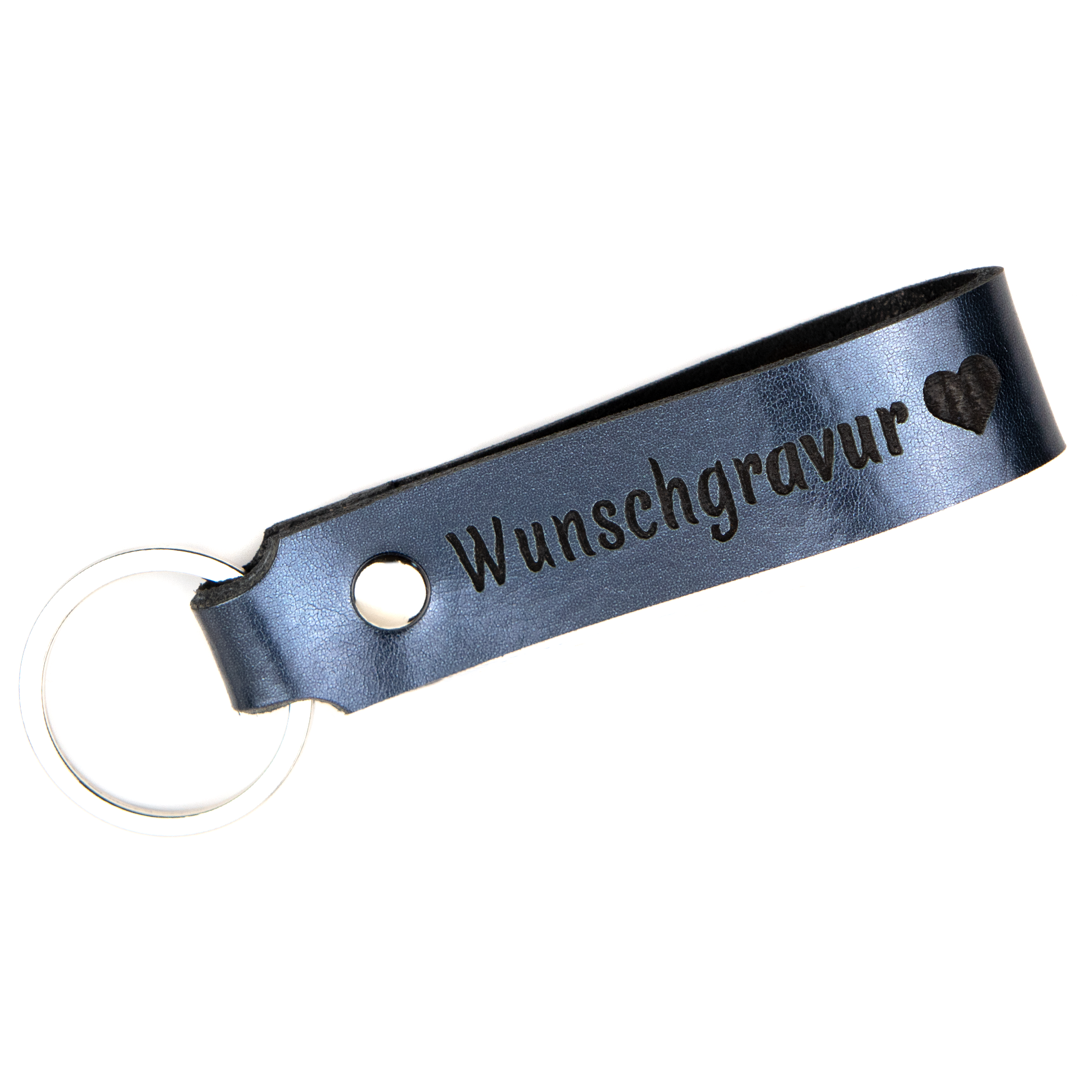 Schlüsselanhänger Leder mit Wunschgravur personalisiert - Blau Met. – Tidero
