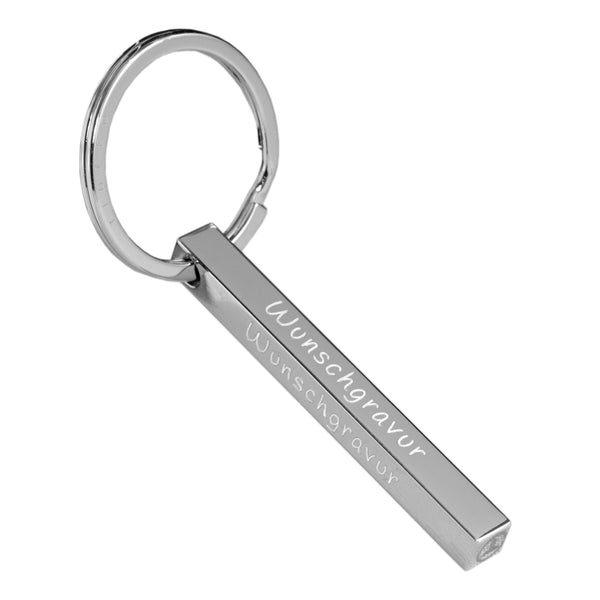 Cuboid Schlüsselanhänger aus Edelstahl mit Wunschgravur personalisiert - Silber Tidero