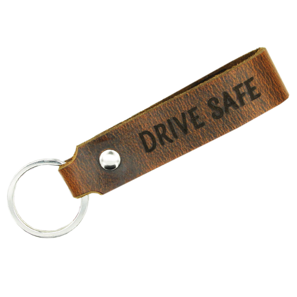 Schlüsselanhänger aus Leder mit Gravur "Drive safe", beidseitig (groß) | Wild Brown (braun) Tidero
