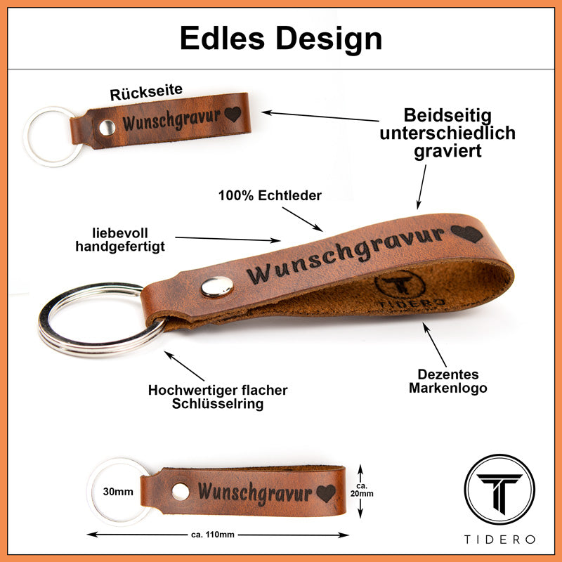 Schlüsselanhänger aus Leder mit zweizeiliger Wunschgravur - Wild Brown (Braun) Tidero